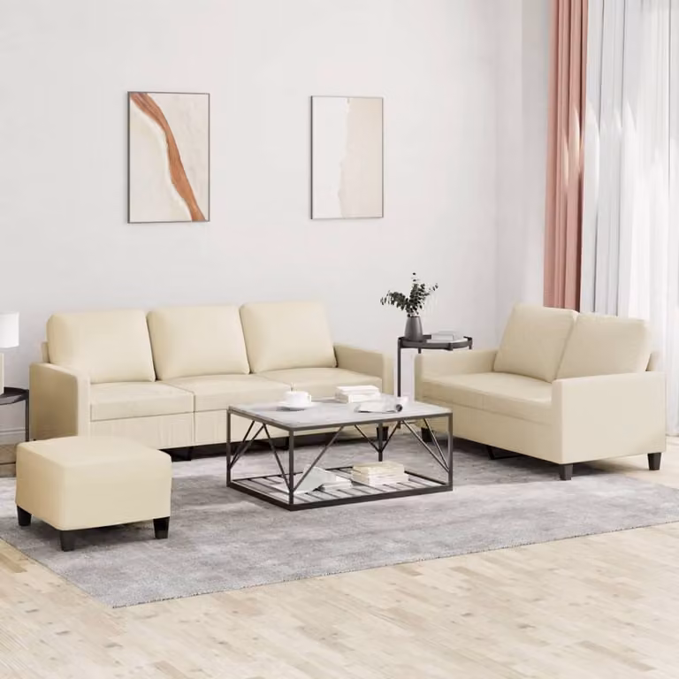 Maison Exclusive - Set divano 3 pezzi con cuscini in ecopelle color crema