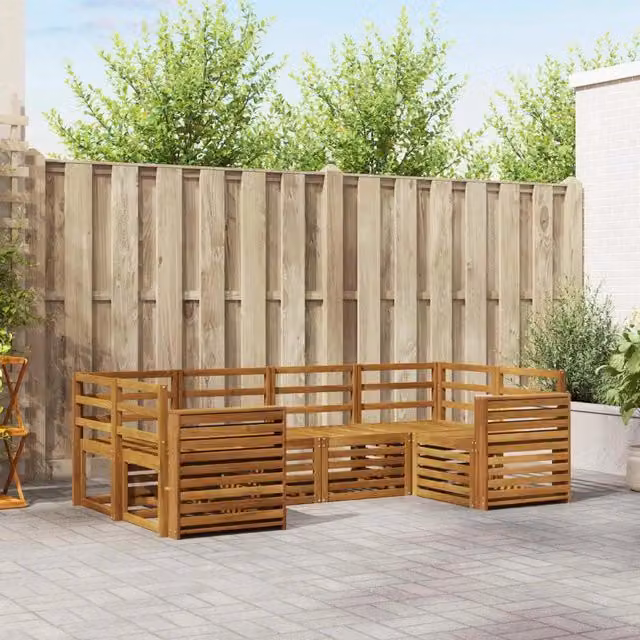 Set di divani da esterno a L vidaXL in legno di acacia color marrone e beige, composto da 6 pezzi per giardino o terrazza – 1