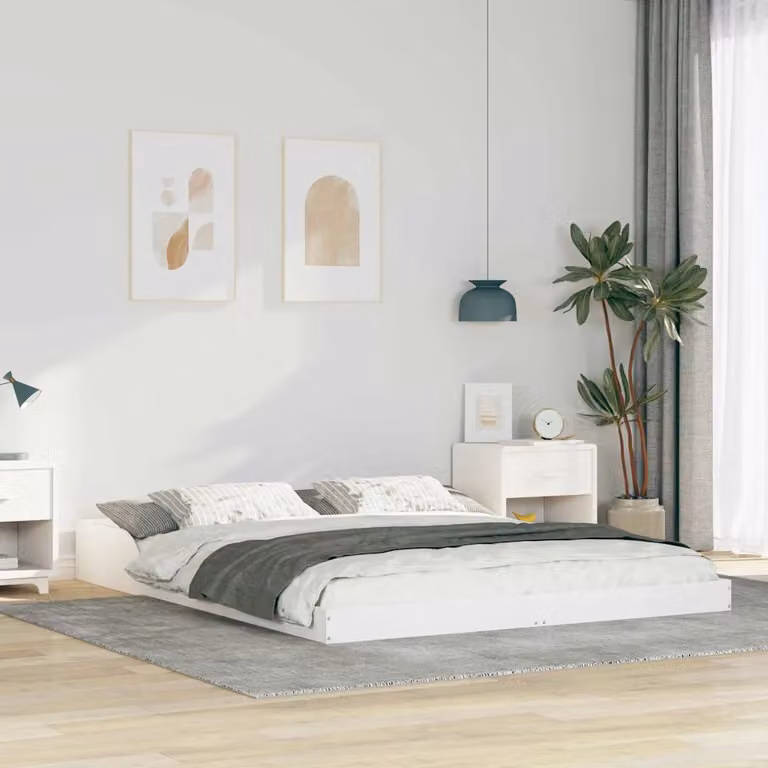 Struttura del letto moderna vidaXL in pino massello bianco L 143,5 cm x P 223,5 cm
