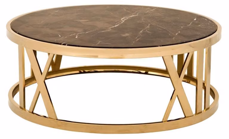 Tavolino da caffè in stile Art Déco "Casa Padrino", forma rotonda, finitura dorata con piano in marmo - diametro 100 cm, altezza 37 cm