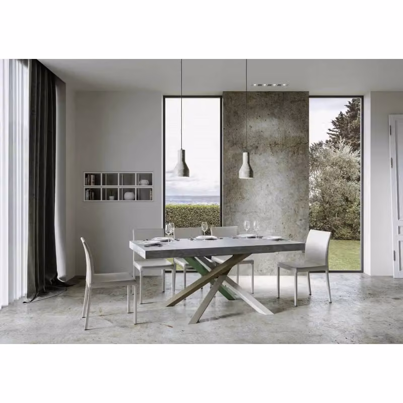 Tavolo allungabile Volantis Itamoby con struttura a X in metallo e piano in effetto cemento, L/P/H: 184 x 90 x 77 cm (estendibile fino a 284 cm) – 2