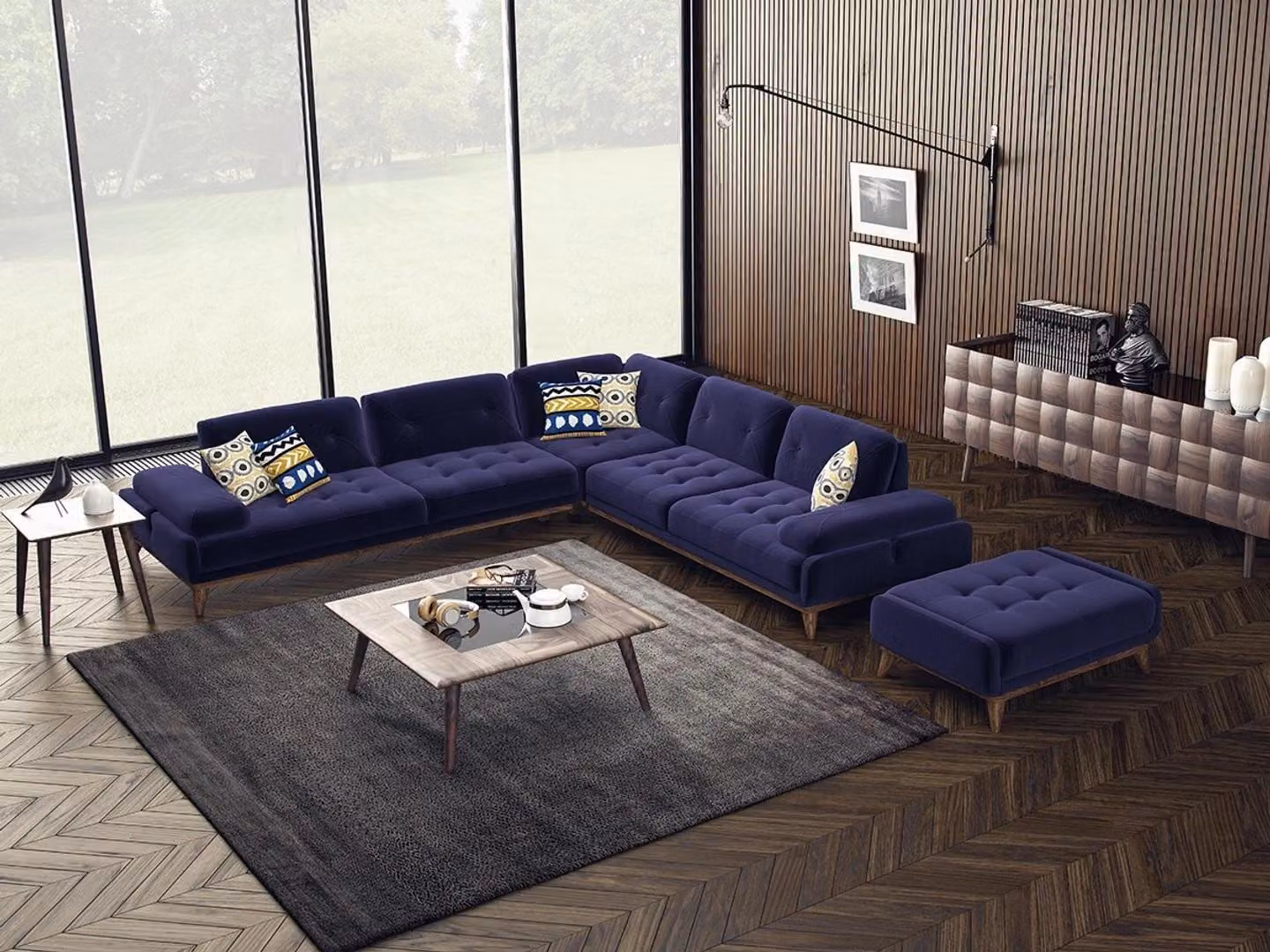 Design Blau Ecksofa L-Form Polster Sitz Polstermöbel Wohnzimmer Couchtisch
