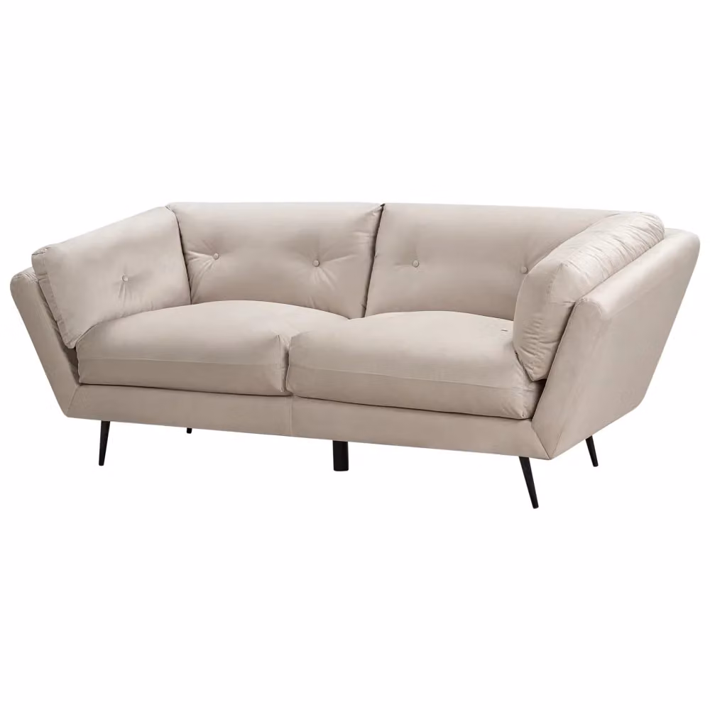 Divano Beliani in velluto beige con cuscini e gambe in metallo L: 210 cm, P: 90 cm, H: 75 cm – 2
