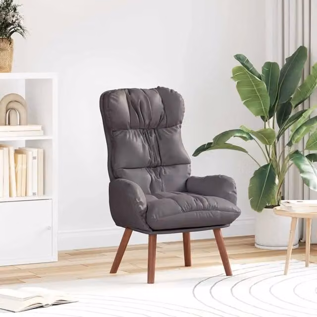 Poltrona Relax Moderna in Pelle Artificiale Grigia con Braccioli DESIGN IN L/P/H: 69 x 41 x 93 cm – 1