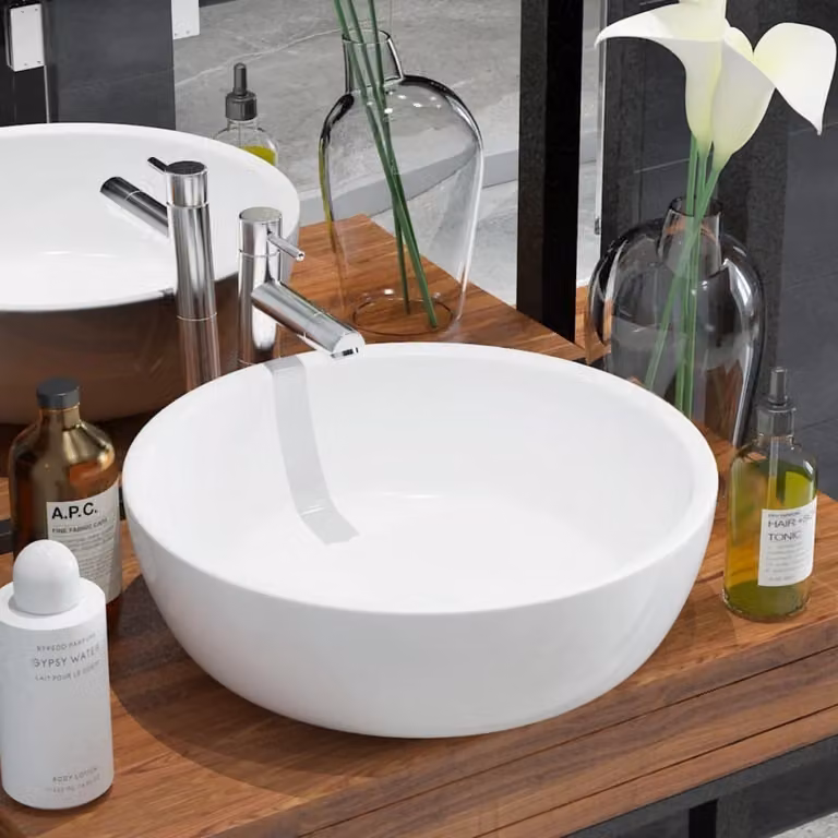 The Living Store Lavabo rotondo in Vetroceramica bianca 42 x 12 cm