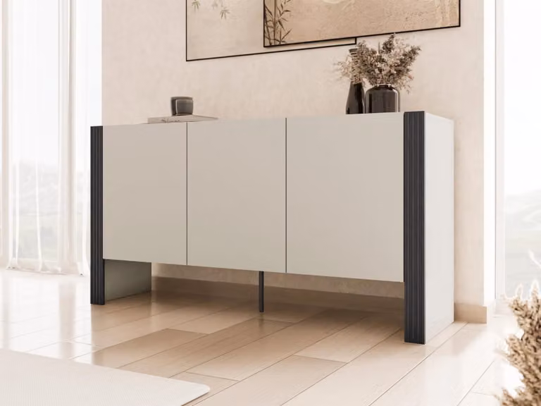 Cassettiera a tre ante LUNET - cashmere / cashmere + nero