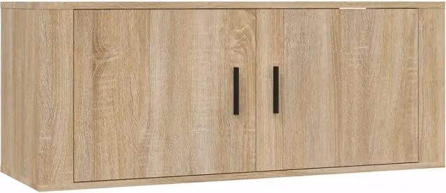 Elegante mobile TV a parete moderno con vano contenitore 100 x 34 x 40 cm realizzato in legno composito di rovere Sonoma 02_0048289