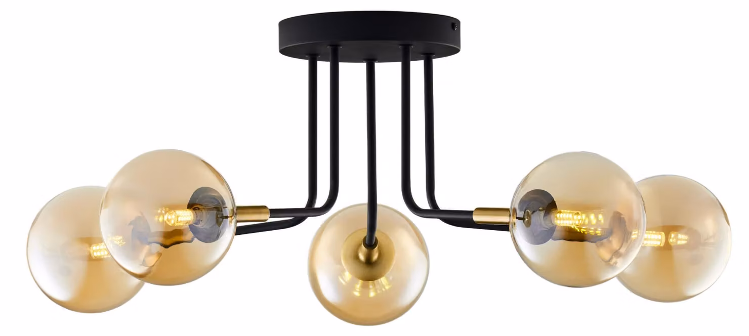 Lampada da soffitto BURANO nero-oro-ambra 5xG9x8W in metallo, dimensioni: 31x80x80 cm, IP20, Jupiter
