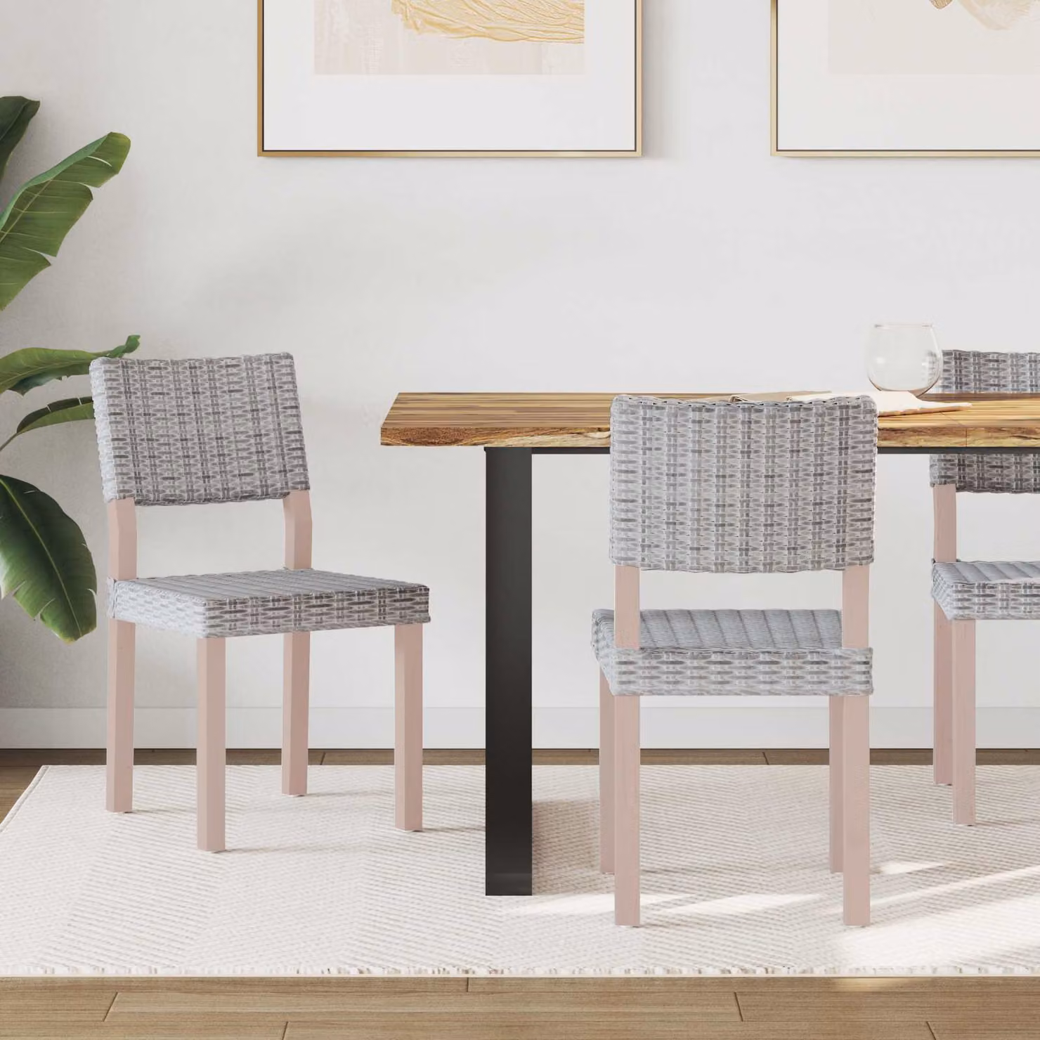 Set di 2 sedie da pranzo vidaXL GENDT in rattan e legno, colore bianco lavato, L: 46 cm, P: 55 cm, H: 84 cm