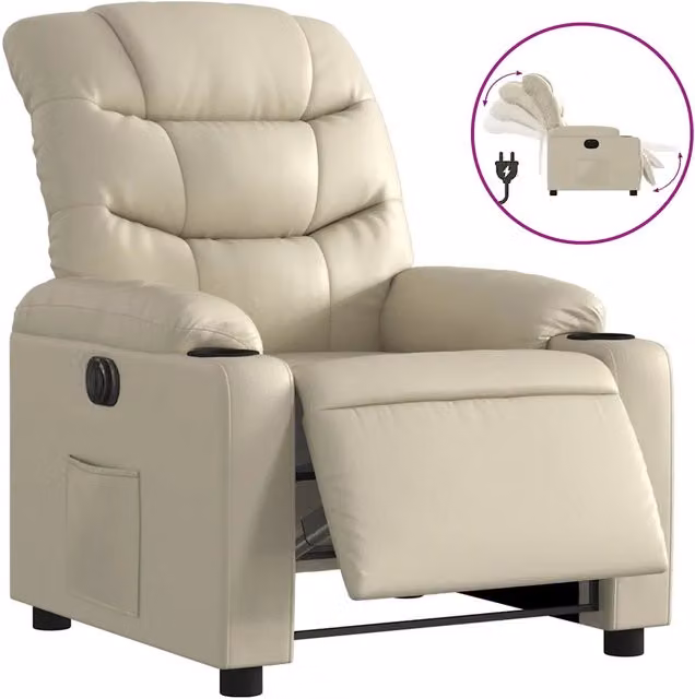 Poltrona | Sedia Relax Reclinabile Elettrica Crema in Similpelle