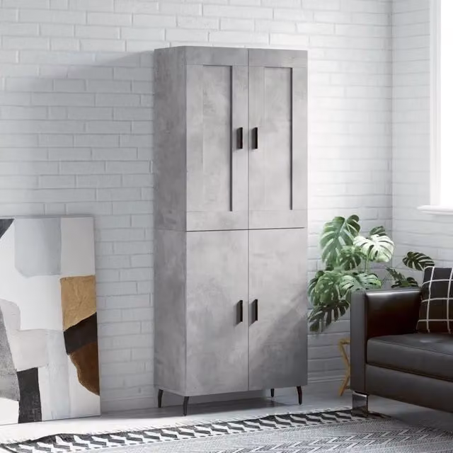 Credenza moderna vidaXL in legno e metallo grigio, sospesa, L: 69,5 cm, P: 34 cm, H: 180 cm