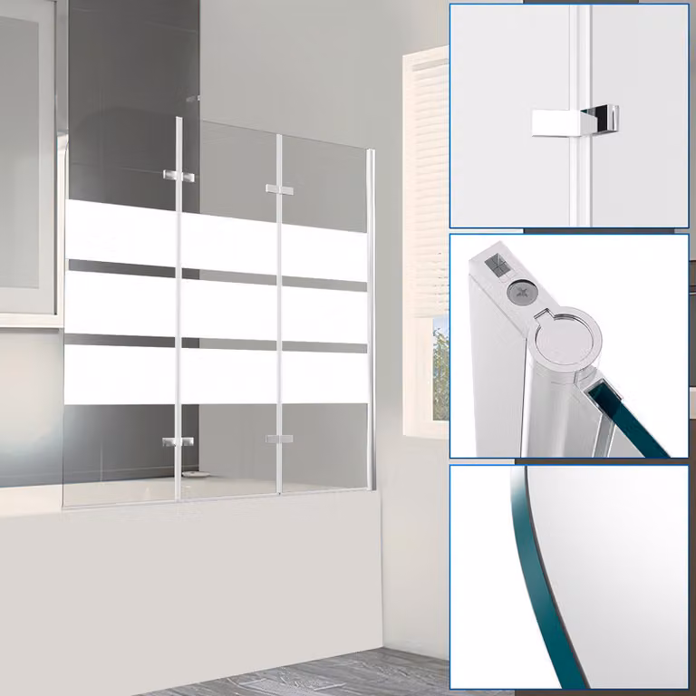 Clanmacy bagno allegato schermo pieghevole vasca da bagno cabina doccia schermo doccia in 6 mm NANO rivestimento facile da pulire 181 ° ESG vetro trasparente 3 pezzi pieghevole 120 * 140CM bianco