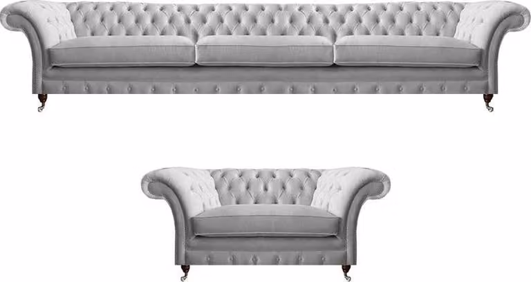 Weißer Chesterfield Dreisitzer Luxuriöser Wohnzimmer Polstersessel 2tlg