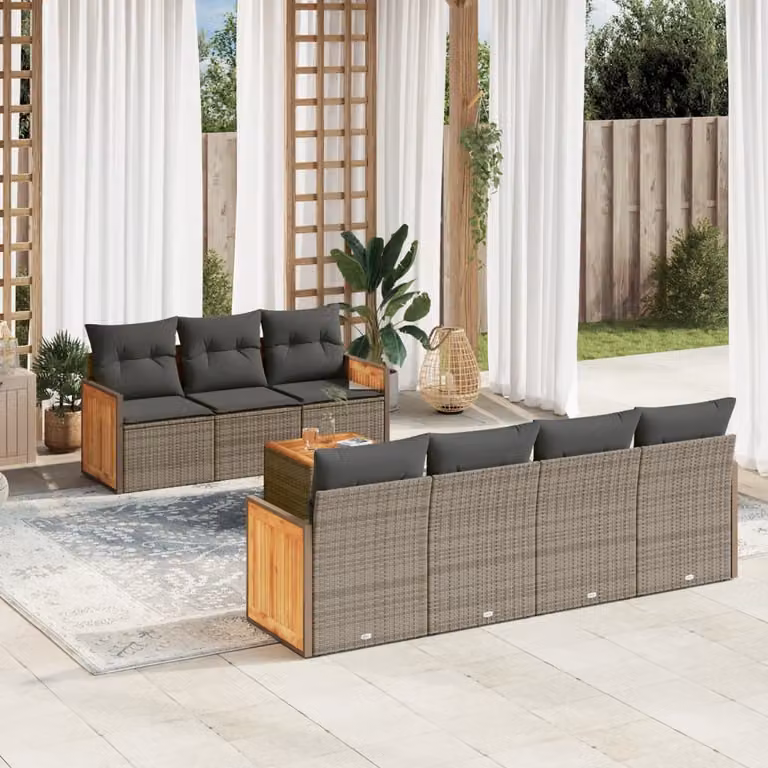 vidaXL Set Divano da Giardino 8 pz in Polyrattan Grigio con Cuscini e Tavolino da Caffè