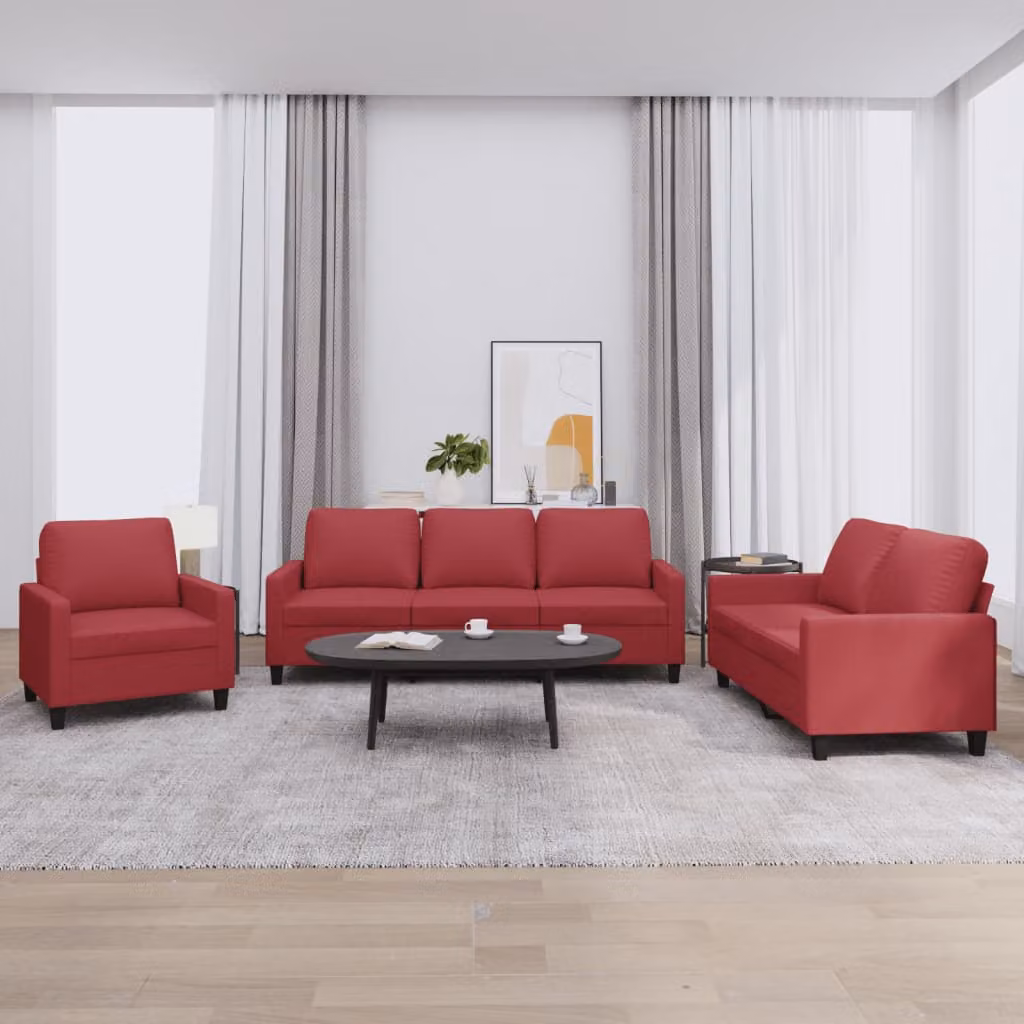 Set di divani vidaXL 3 pezzi in similpelle rossa con cuscini per soggiorno