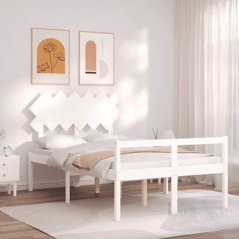 Letto per anziani vidaXL in legno massello di pino bianco con testiera L 120 cm x P 200 cm