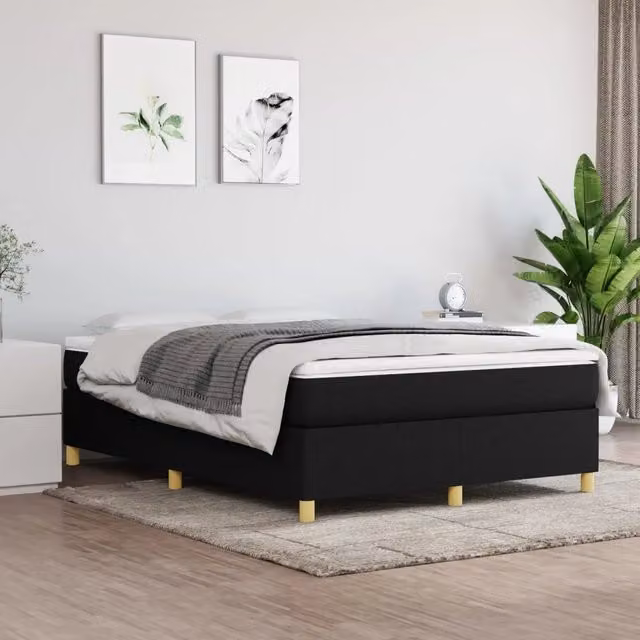 Letto Ibrido vidaXL con Giroletto a Molle e Materasso in Tessuto Nero e Bianco L/P: 140 x 200 cm