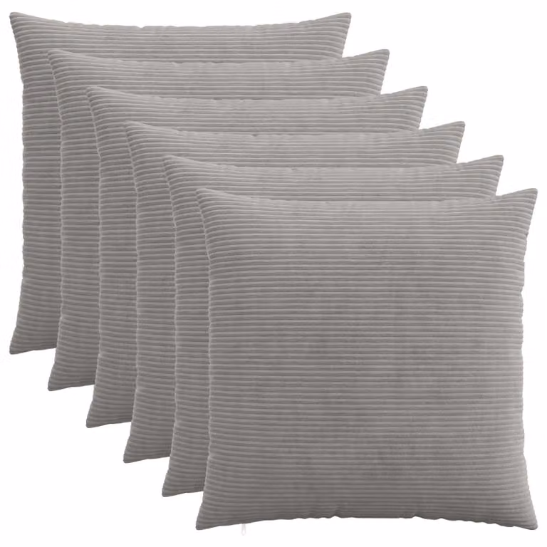Set di 6 federe vidaXL HEERLEN in velluto a coste, Grigio Chiaro, 65 x 65 cm