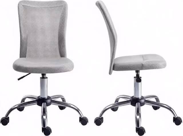 Sedia da ufficio girevole moderna in tessuto grigio con struttura in metallo e ruote per casa e ufficio