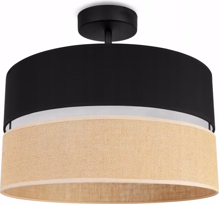 Light-Home Juta lampade da soffitto - Metallo e tessuto - Lampade da parete 1 lampadina 40 cm - Base nera e iuta e nero