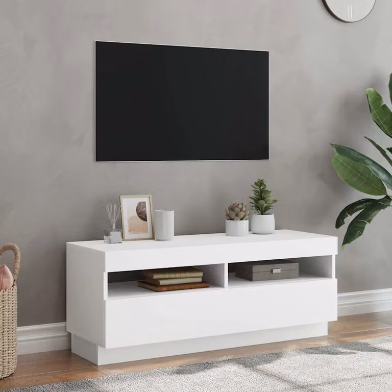 vidaXL Mobile Porta TV Moderno con Luci LED Integrate Bianco L: 100 cm, P: 35 cm, H: 40 cm