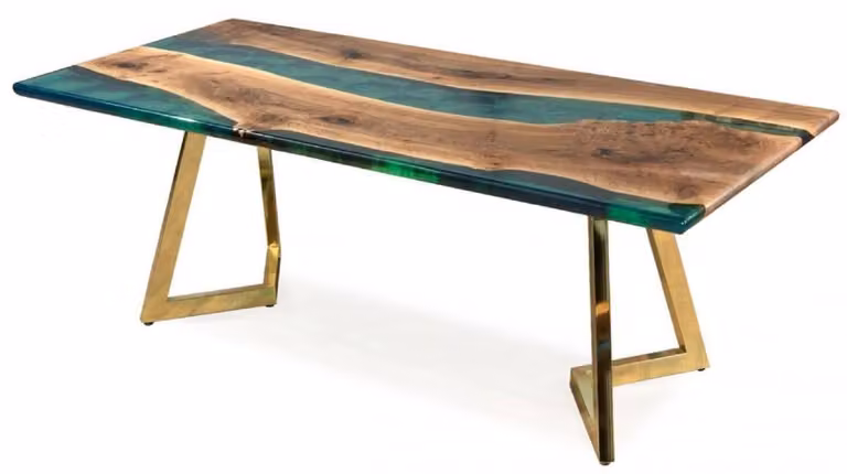 Casa Padrino tavolo da pranzo marrone / verde / oro 210 x 100 x h. 76 cm - Tavolo da cucina rettangolare in resina epossidica - Mobili Sala da Pranzo - Mobili in resina epossidica - Mobili