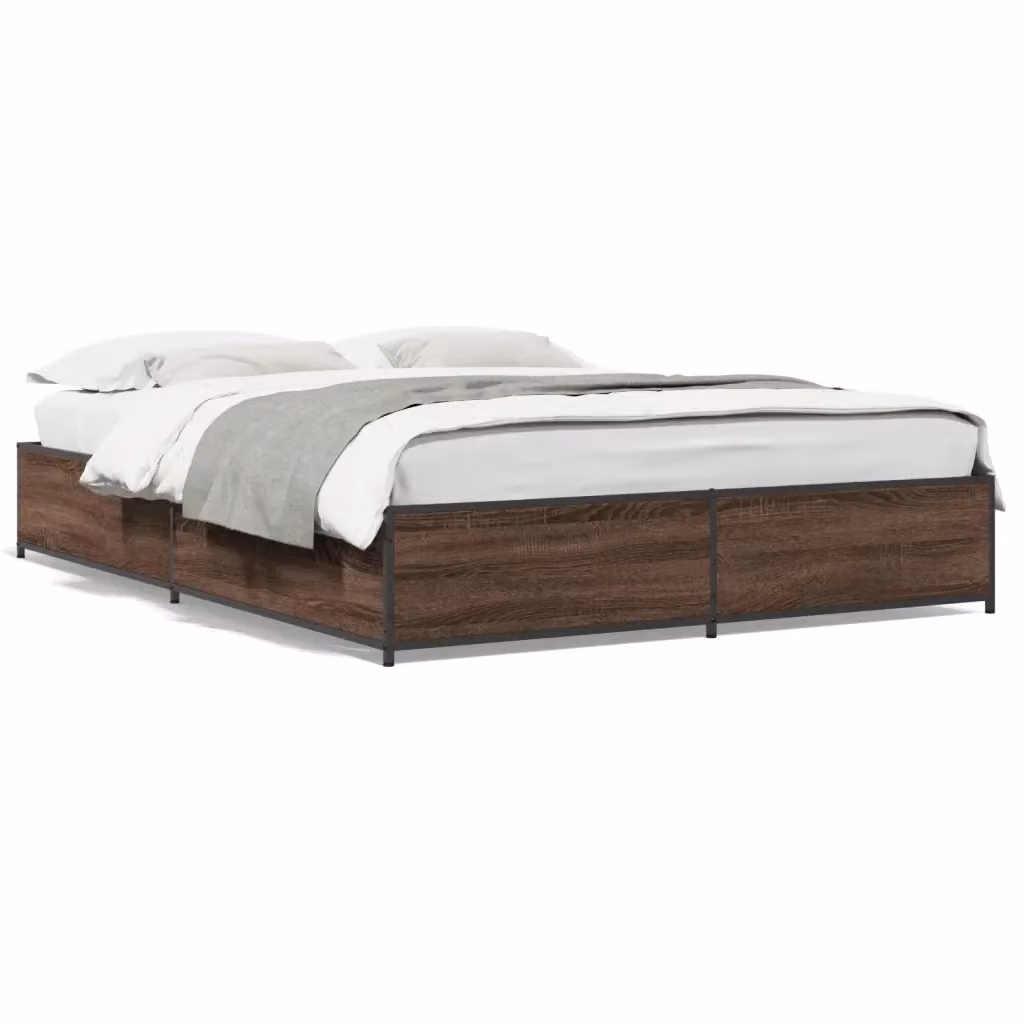 Letto con Giroletto vidaXL in Legno e Metallo, Colore Rovere Marrone, L/P/H: 120 x 200 cm – 2