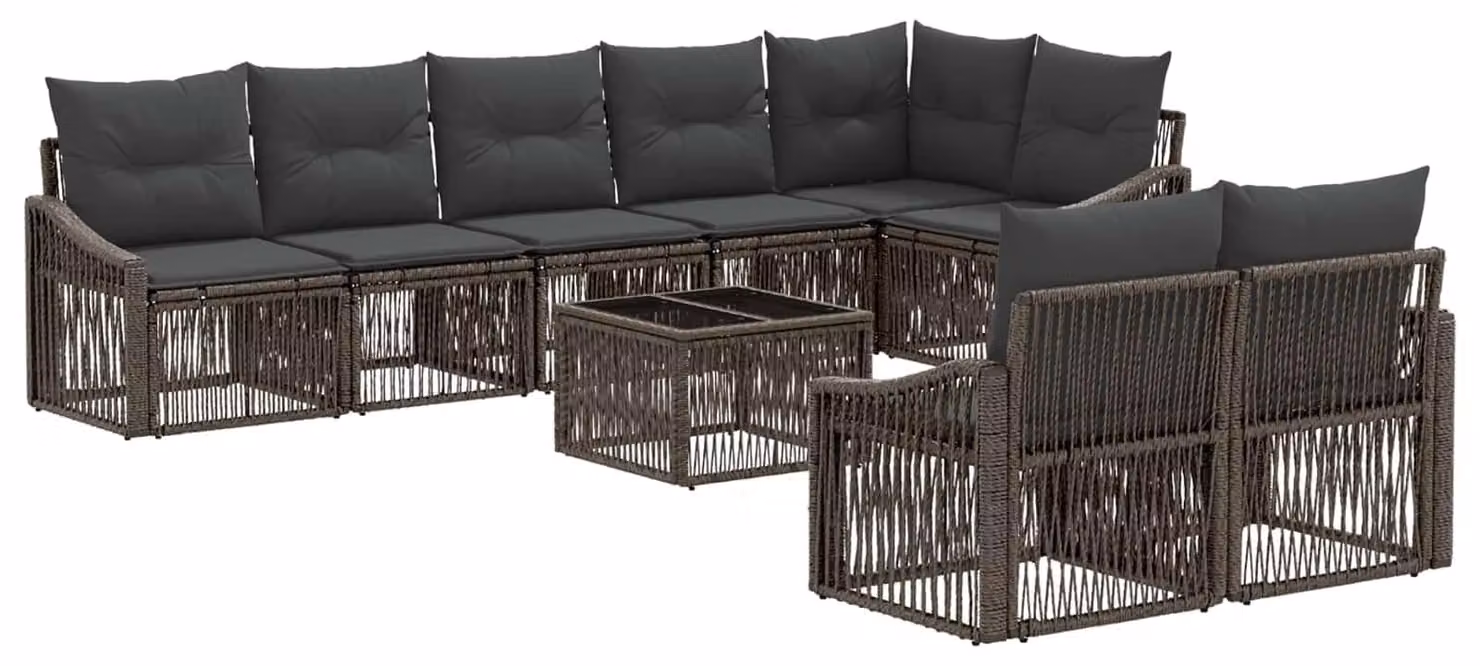 Set Divano da Giardino 9 pcs Grigio polyrattan