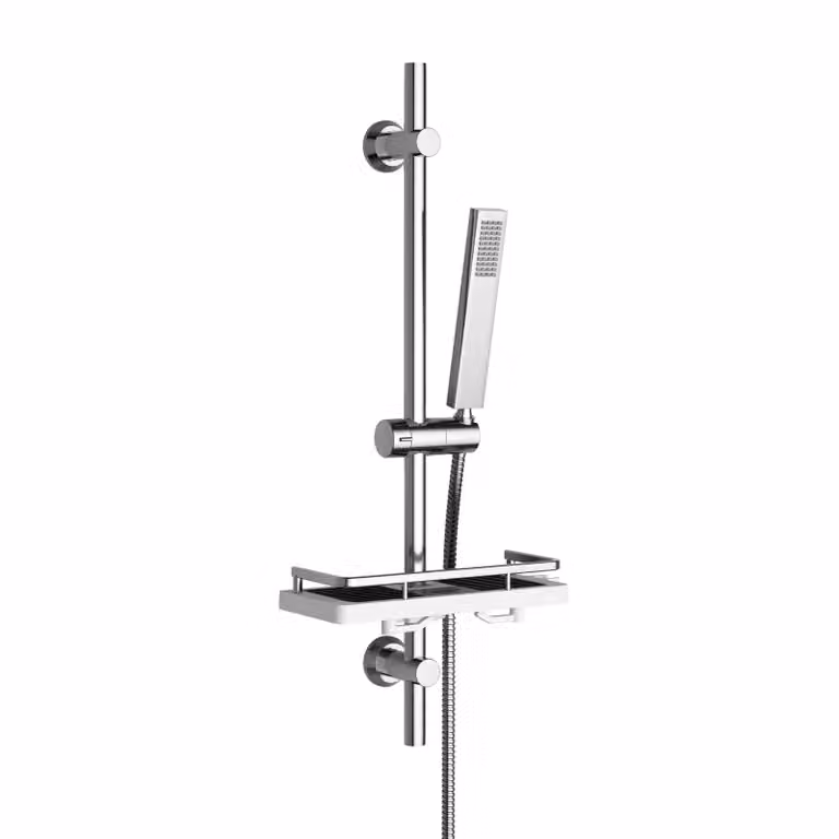 JOHO In Acciaio Inox Barra Doccia ,70cm Asta Doccia Saliscendi con Inox Doccetta, Supporto per Soffione Doccia e Tubo per Bagno, Rettangolare，Cromato
