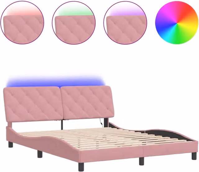 Letto matrimoniale | Letto per adulti | Giroletto con LED senza Materasso Rosa 160x200 cm in Velluto