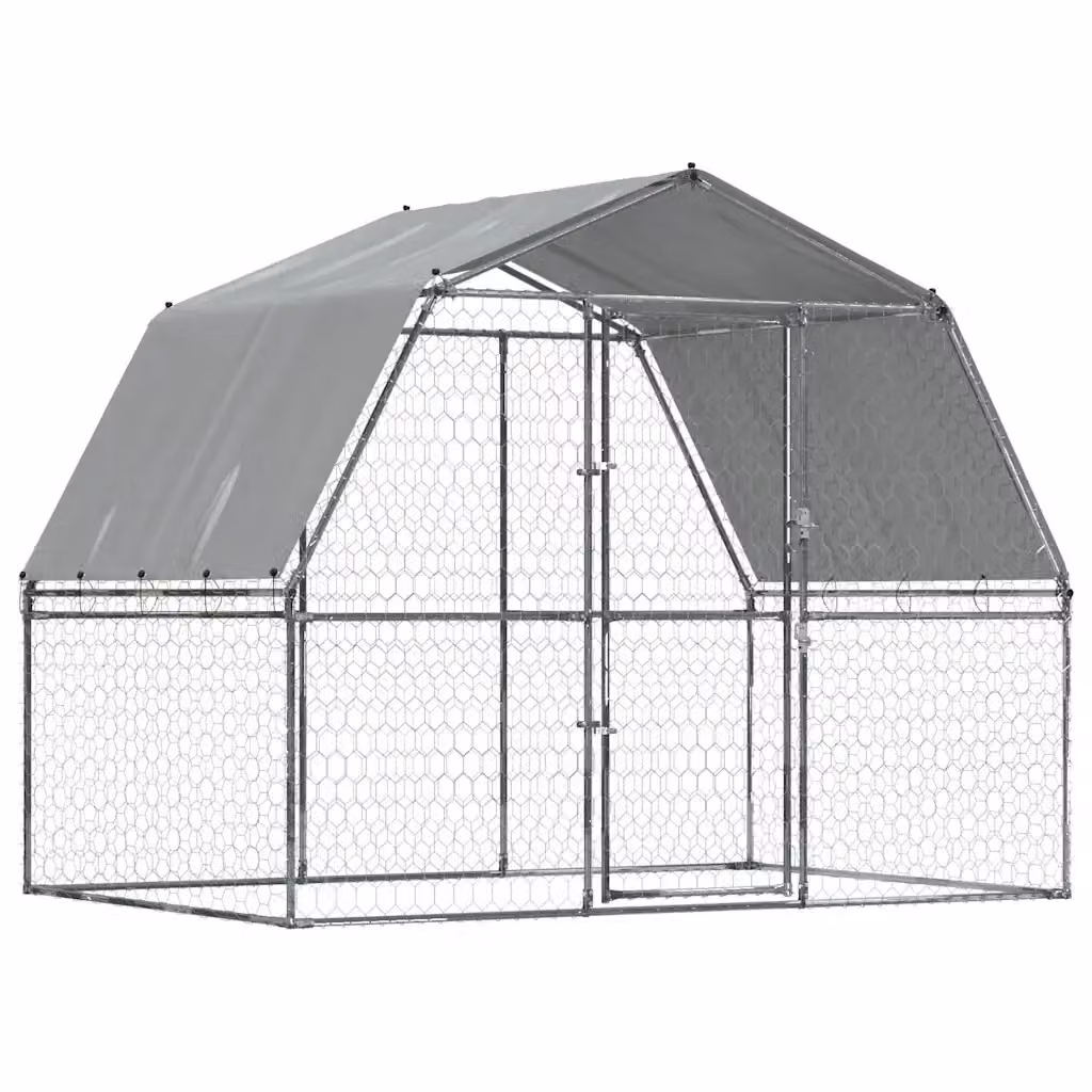 Box per cani vidaXL in acciaio zincato argento con tetto resistente alle intemperie – 2
