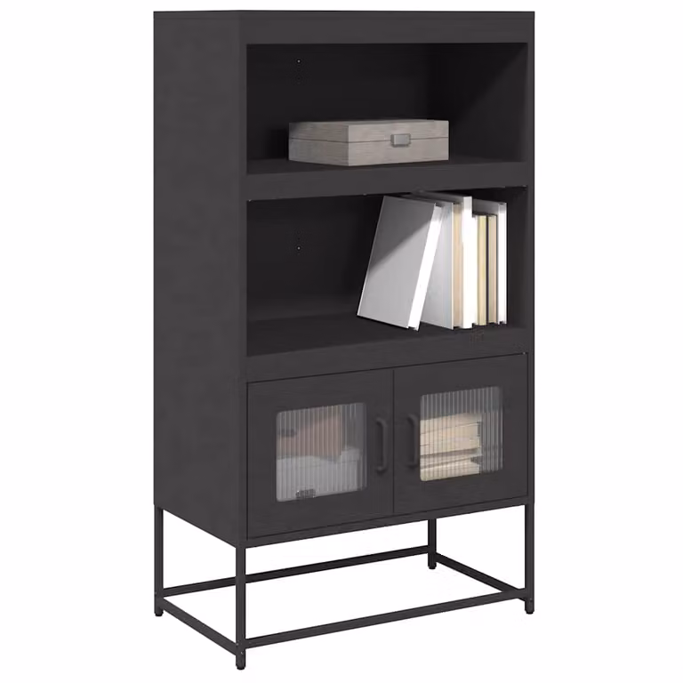 Credenza in acciaio nera vidaXL con ante a battente e ripiani interni, stile industriale, L: 68 cm, P: 39 cm, H: 123 cm