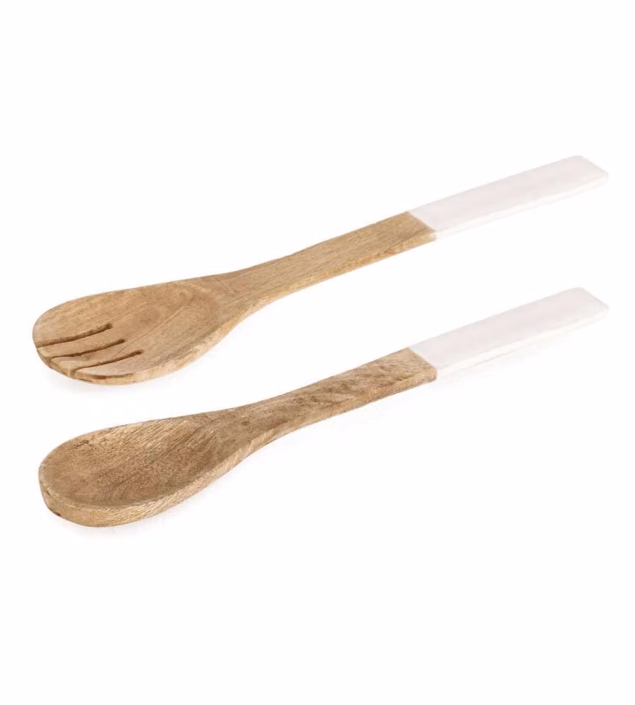 Set Posate Knossos Insalata 2 Pezzi Legno Mango Bianco 28 cm Rustico