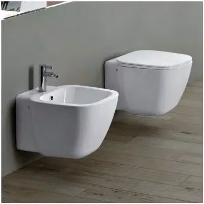 Coppia di sanitari sospesi Rak serie One in ceramica bianca con copriwcito soft-close L: 52 cm, P: 36,5 cm, H: 30,5 cm