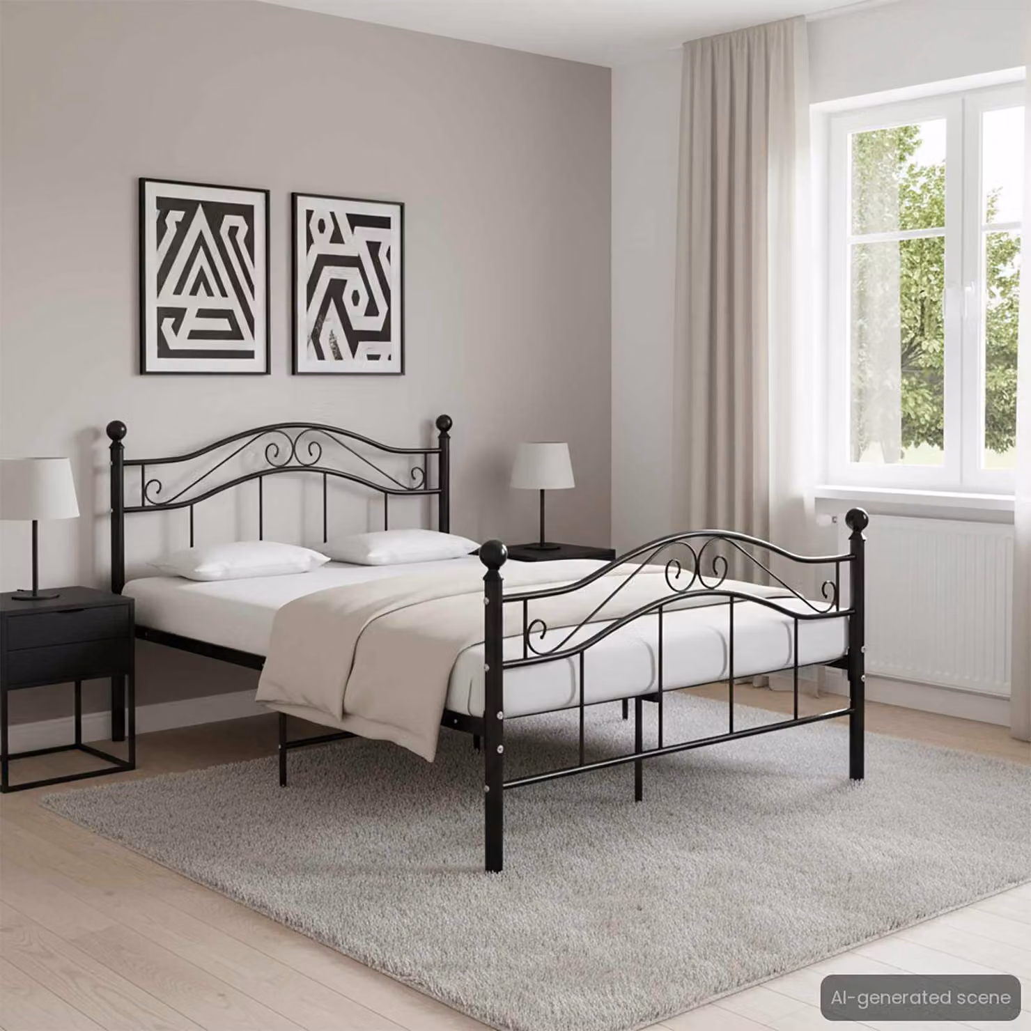 Giroletto vidaXL in metallo nero con struttura rigida e doghe fisse L/P: 120 x 200 cm