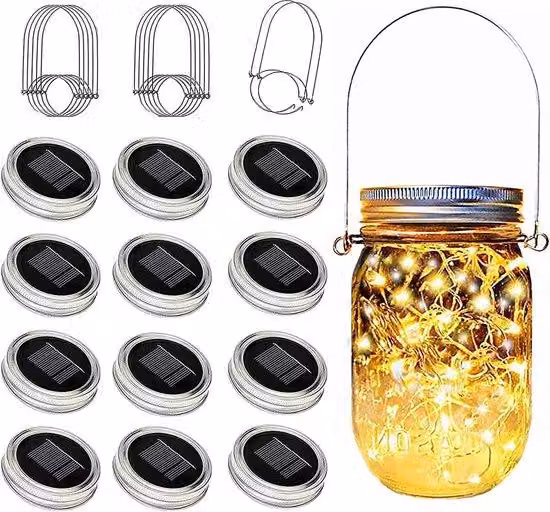 Lampada solare da esterno con 20 luci LED, resistente all'acqua, dotata di supporti per l'installazione a parete, ideale per l'uso esterno, senza vasi inclusi.