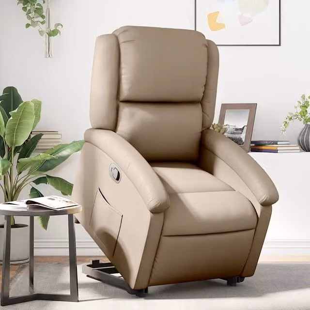 Poltrona Alzapersona Reclinabile vidaXL in Similpelle Beige con Assistenza Elettrica per Senior