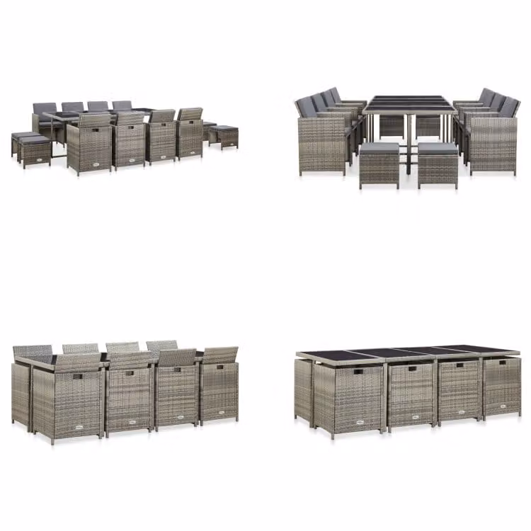 vidaXL set da pranzo da giardino 13 pezzi con cuscini in poly rattan grigio - Set di mobili da giardino - Set di mobili da giardino - Tavolo e sedie da giardino - Tavoli e sedie da giardino