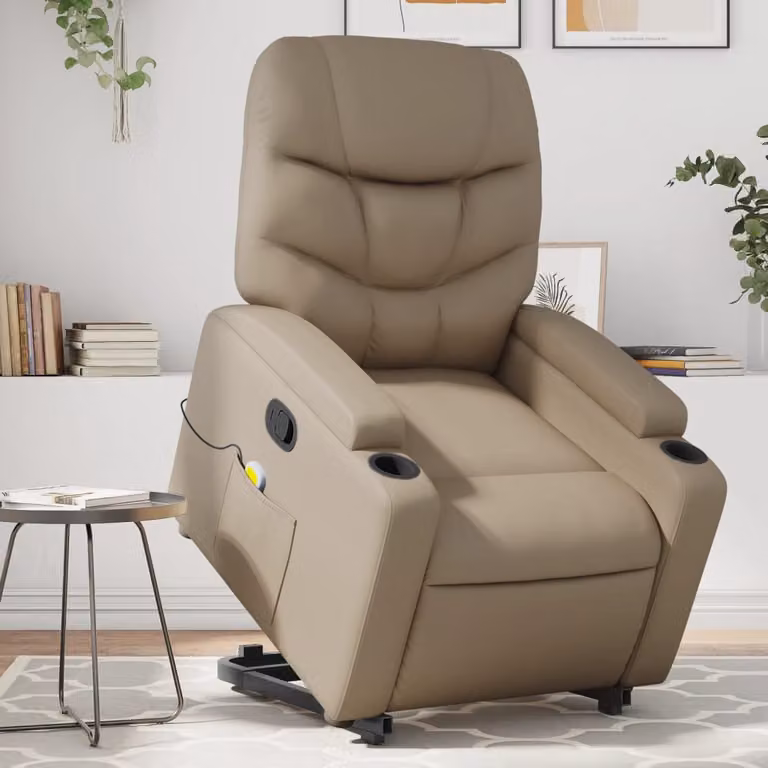 vidaXL Poltrona Alzapersone Reclinabile con Massaggio in Similpelle Beige/Marrone