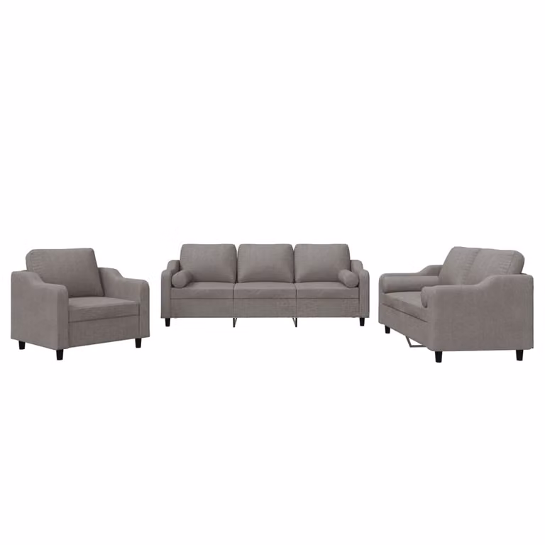 Set Divani 3 pz con Cuscini Tortora in Tessuto