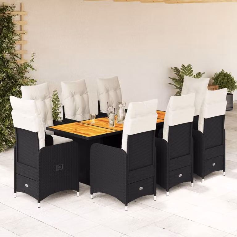 Maison Exclusive - Set da giardino bistrot 9 pezzi con cuscini in polyrattan nero