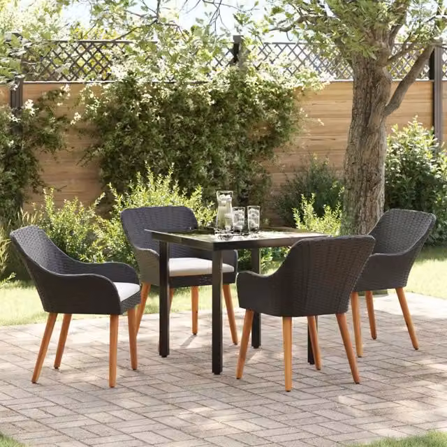Set da pranzo per giardino e terrazzo vidaXL in polyrattan e vetro nero, 5 pezzi – 1