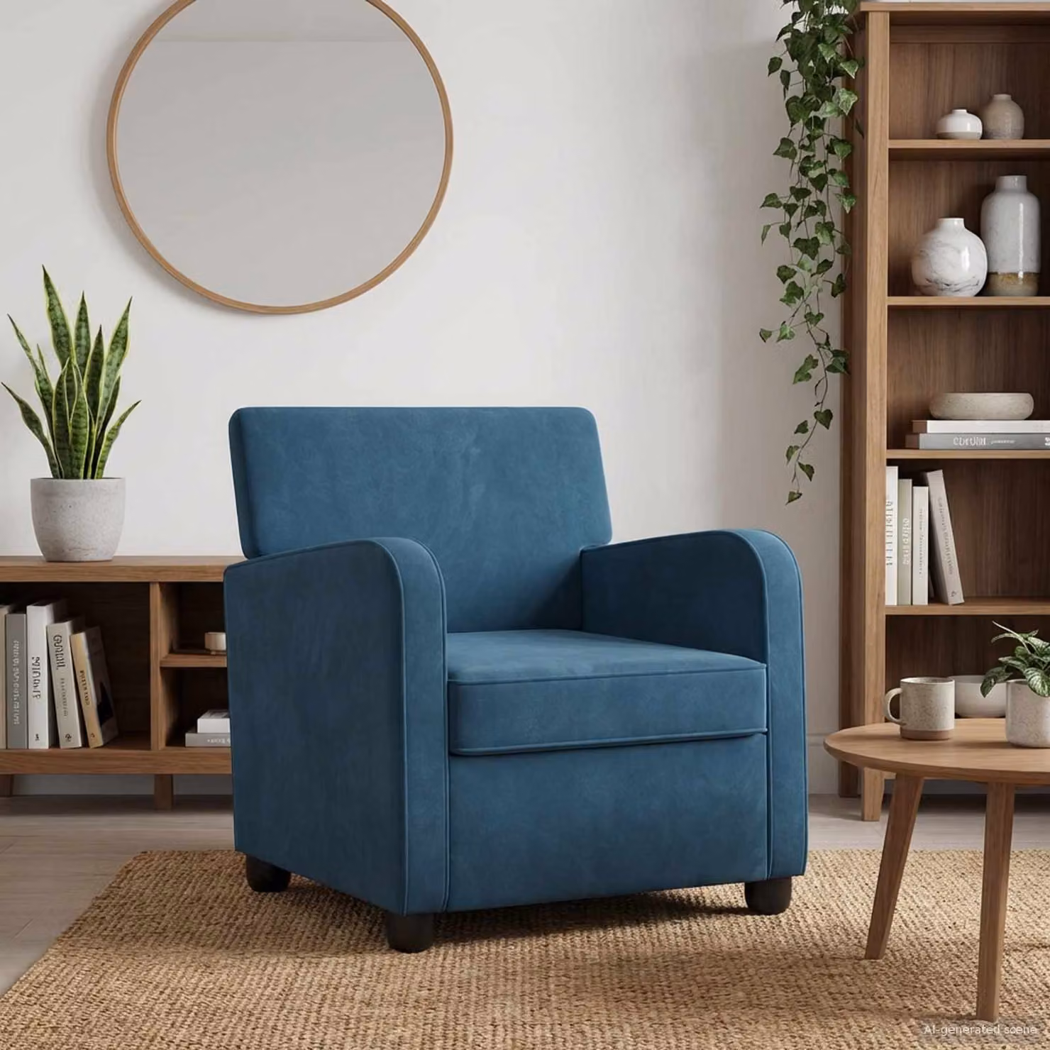 Poltrona moderna vidaXL in velluto blu con braccioli per soggiorno e camera da letto