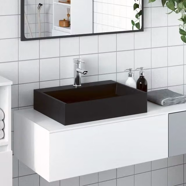 Lavandino da appoggio rettangolare vidaXL in marmo e minerale nero opaco L/P/H: 50 x 38 x 11 cm – 1
