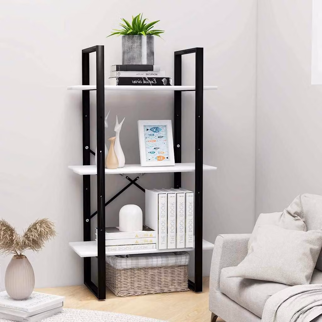 Scaffale Portaoggetti vidaXL Bianco in Legno e Metallo per Soggiorno e Cucina L 60 x P 30 x H 105 cm