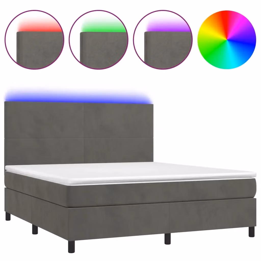 Letto matrimoniale moderno vidaXL con materasso ibrido, illuminazione LED sottostante e porta USB, rivestimento in tessuto grigio, L/P/H: 160 x 200 x 128 cm – 2