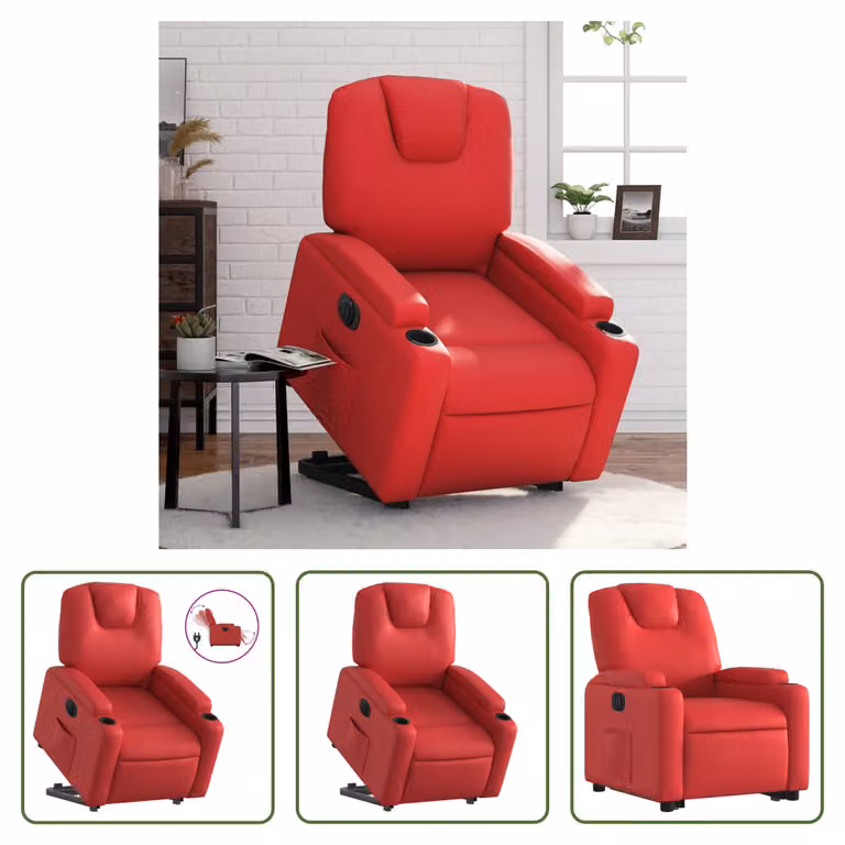 The Living Store Poltrona relax con ausilio per l'appoggio elettrico in Pelle finta rossa