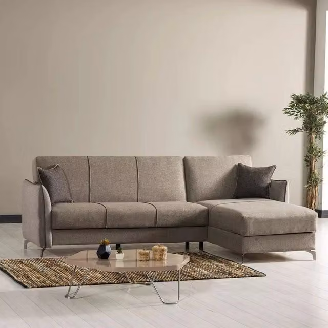 Divano con penisola reversibile Fellis grigio con funzione letto e struttura in legno massiccio L 277 x P 90 x H 132 cm