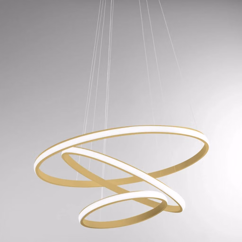 Lampada a sospensione Gealuce IOLE S/3 in alluminio oro e silicone bianco opale, LED dimmerabile 70W 3600lm 3000K – 2