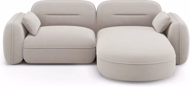 Divano angolare modulare Sydney Cosmopolitan Design a 3 posti in velluto beige chiaro L 230 cm x P 165 cm x H 86 cm